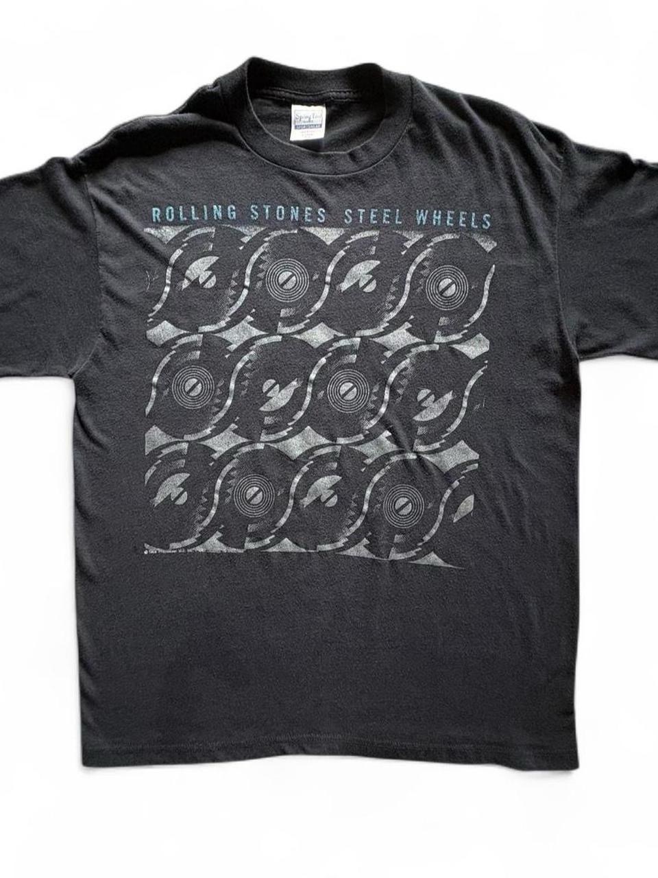 The Rolling Stones Black Steel Wheels Patterned Graphic Tee 21x26 L/Xl Single St